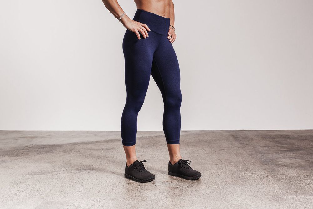 NOBULL Women's High-Rise Crop Tights - Deep Navy Heather - Ireland (5048EMTVO)